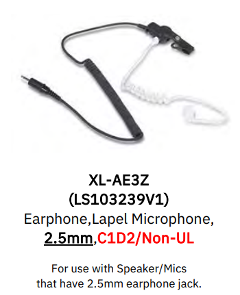 Listen Only Earphone, XL-AE3Z for L3Harris XL-200P, XL-185P Series Radios
